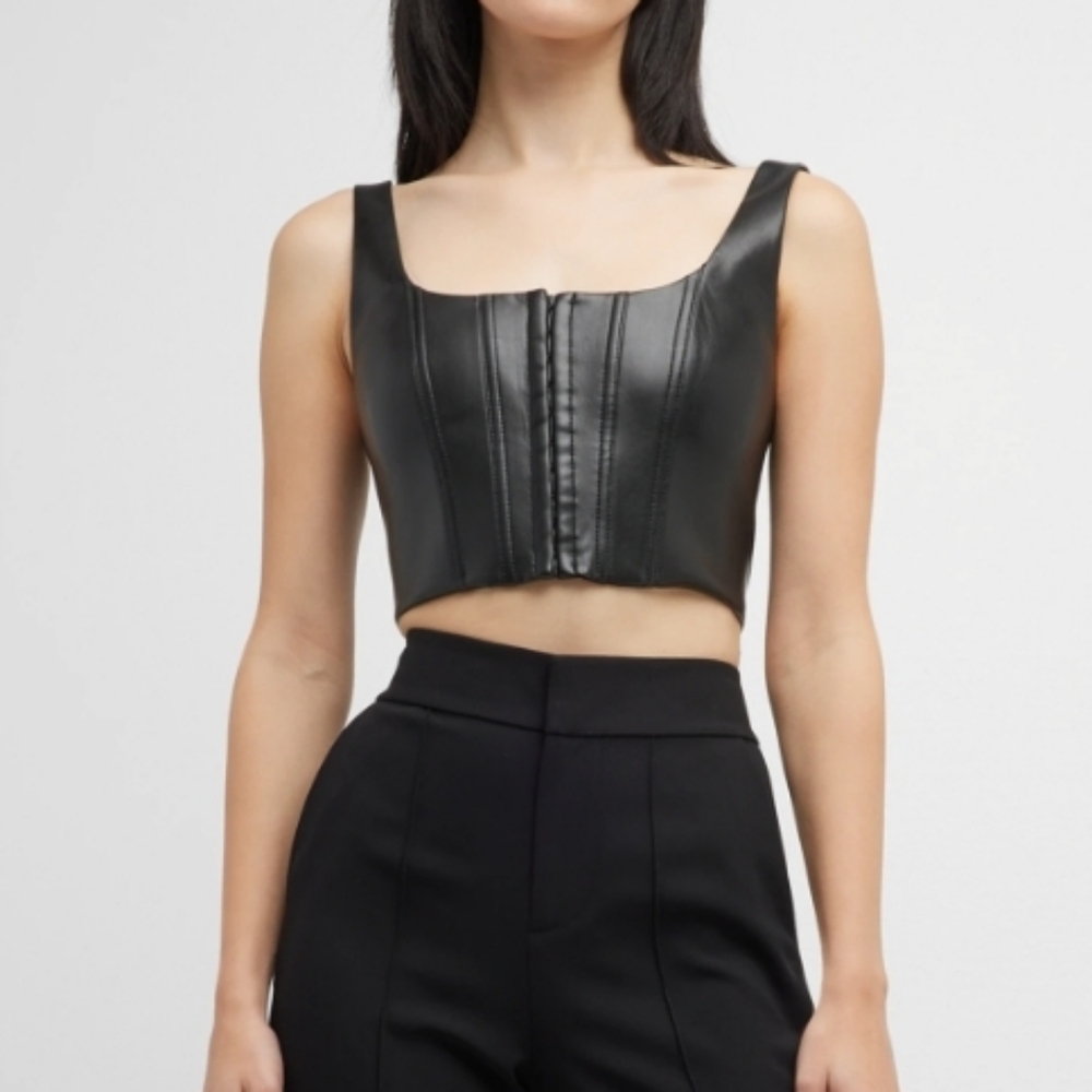 Alice + Olivia Black Breslin Leather Top